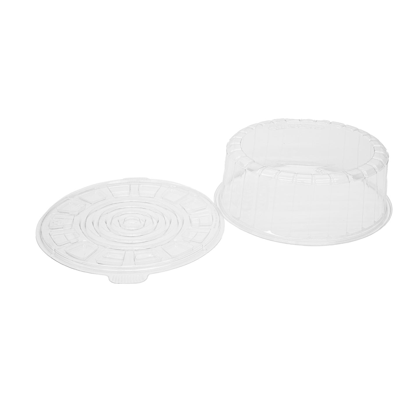 2 in 1 7" inch Clear EZ Open Cake Container with Dome Lid & 8" Scalloped Cake Pads